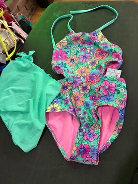 Target Floral Swimwear Set in Teal & Pink size XS 4/5